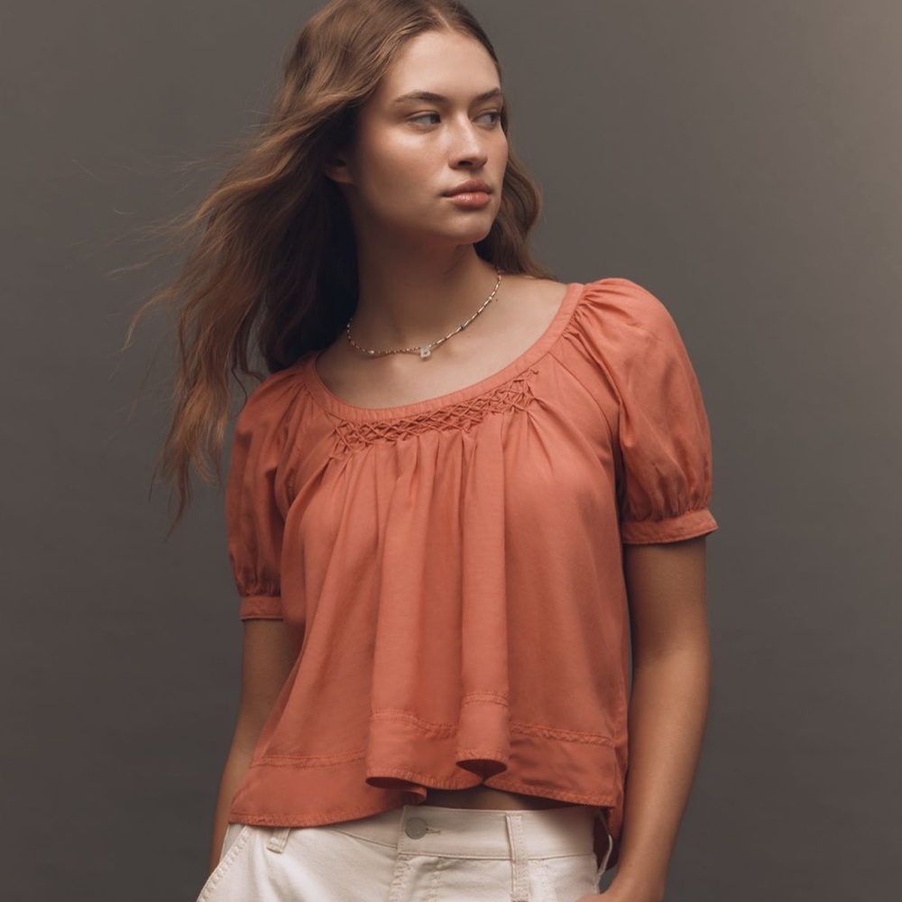 Anthropologie Pilcro Puff Sleeve Crop Blouse